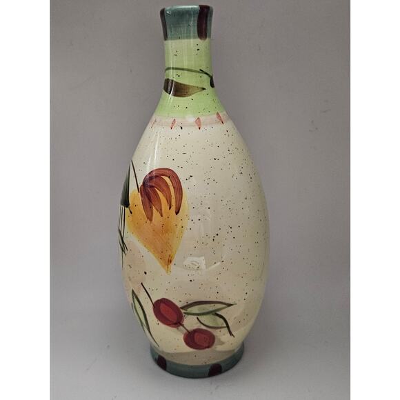 Vintage Style Pottery Vase Bottle 9.5" Hand Painted Fruit Grapes Rooster China - Picture 4 of 6